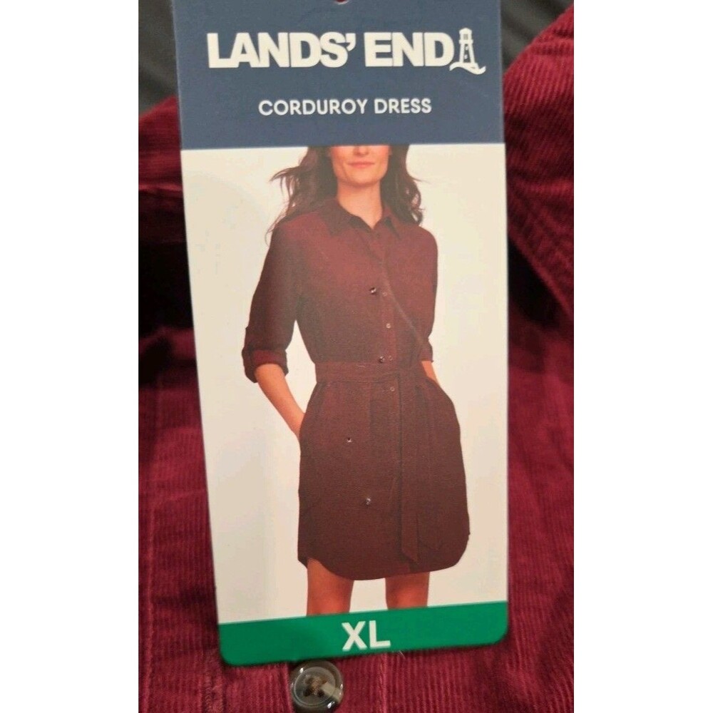 Lands' End Women's Corduroy Button Front‎ Dress Long Sleeve Cotton XL Red NWT